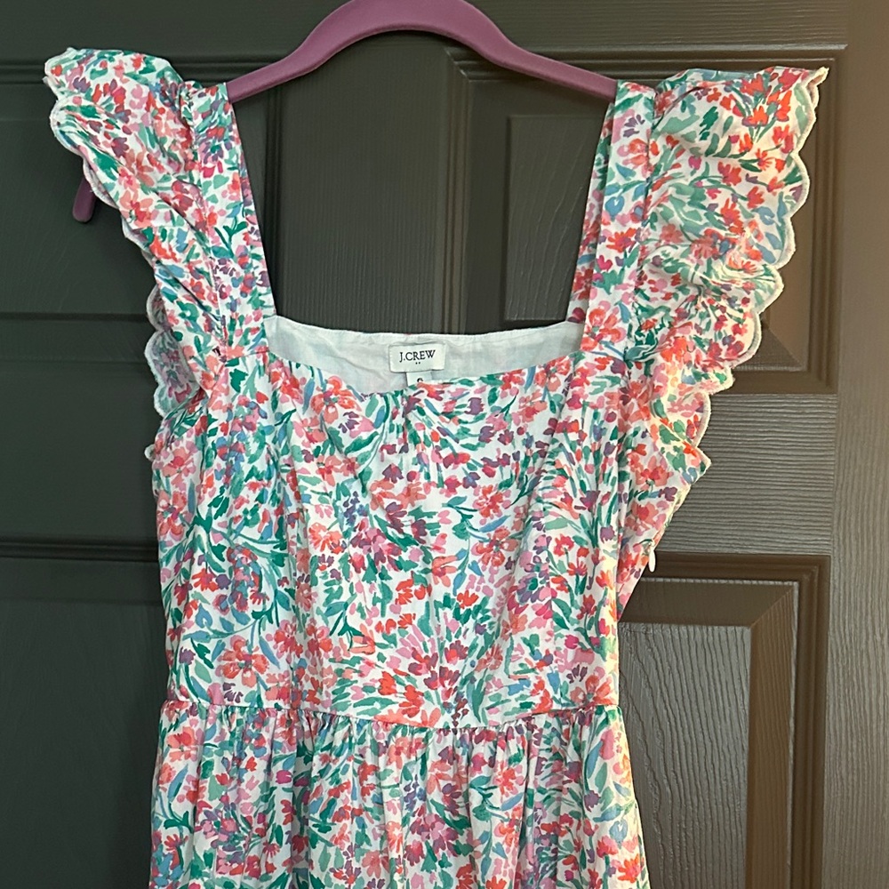 J. Crew Multicolor Floral Dress with Ruffle Detail